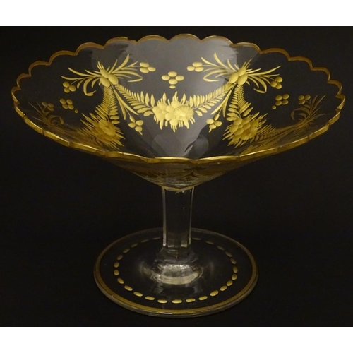 119 - St Louis : a pedestal tazza like bonbon dish with gilt decoration and an octagonal shaft, 4 1/4'' hi... 