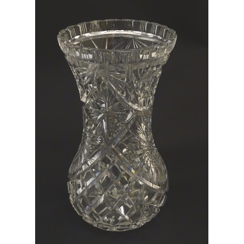 122 - A large cut crystal / glass vase 10 1/2'' high