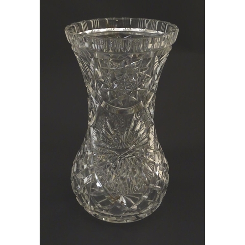 122 - A large cut crystal / glass vase 10 1/2'' high