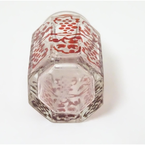 136 - Victorian Scent bottle: a Webb's? octagonal facet cut scent bottle and stopper, the with red overlay... 