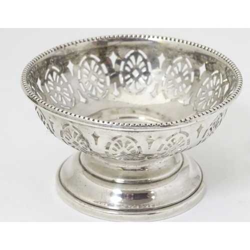 138 - A silver pedestal bon bon dish hallmarked Birmingham 1933 maker Harrods Ltd. 3'' diameter (36g)