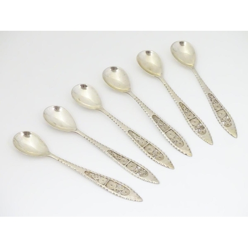 142 - A set of 6 Continental .800 silver spoons with filigree decoration. Approx 5 1/2'' long