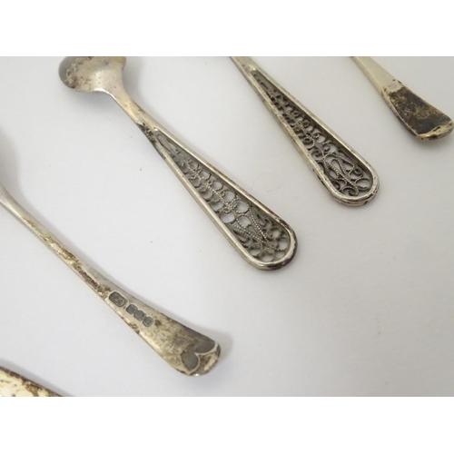 143 - Assorted salt / mustard spoons to include two fiddle pattern salt spoons hallmarked London  1841 mak... 