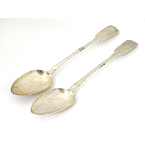 149 - A Victorian pair of silver fiddle pattern serving spoons hallmarked London 1841 maker Robert William... 