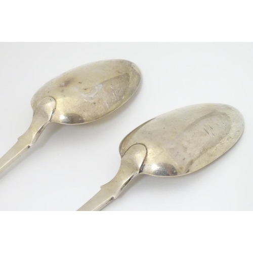 149 - A Victorian pair of silver fiddle pattern serving spoons hallmarked London 1841 maker Robert William... 