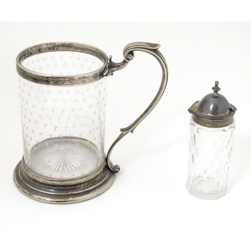 151 - A cut glass cruet bottle with silver mount hallmarked London 1857 together with a A cut glass tankar... 