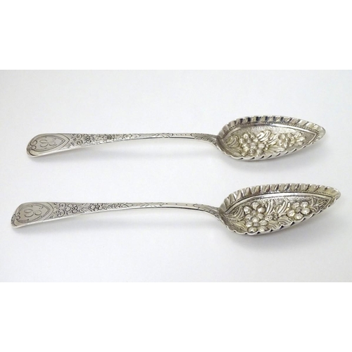 156 - A matched pair of silver berry spoons, hallmarked London 1808 one by William Eley, William Fern and ... 