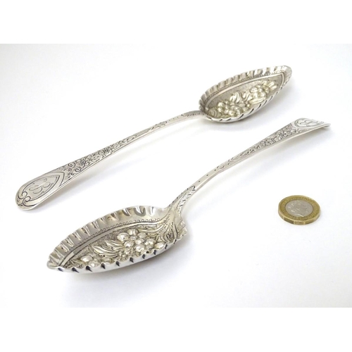 156 - A matched pair of silver berry spoons, hallmarked London 1808 one by William Eley, William Fern and ... 