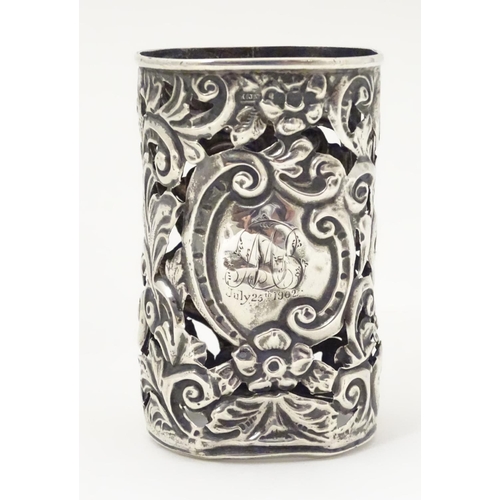 162 - A silver bottle mount / sleeve hallmarked Birmingham 1900 maker Matthew John Jessop 3 1/4'' high (34... 