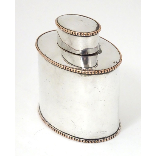 164 - An Old Sheffield plate tea caddy of ovoid form. 3 1/2'' x 3''