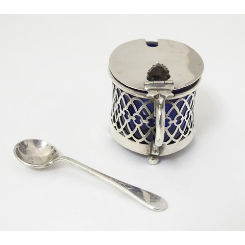 165 - A silver mustard pot hallmarked Birmingham 1903 maker G E Walton & Co. with associated silver plate ... 