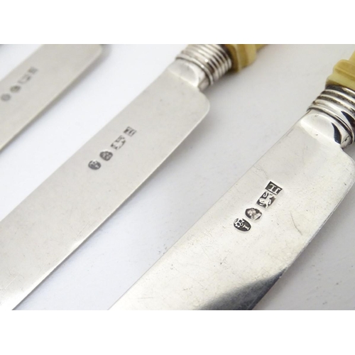 177 - 4 + 4 silver fruit knives and forks with ivory handles hallmarked 1818 maker JL. Approx  7 3/4''