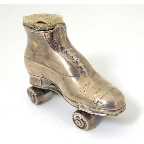 210 - Masonic Interest : A novelty silver pin cushion formed as a roller skate. Hallmarked Birmingham 1909... 