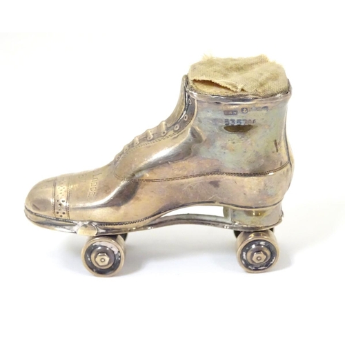 210 - Masonic Interest : A novelty silver pin cushion formed as a roller skate. Hallmarked Birmingham 1909... 