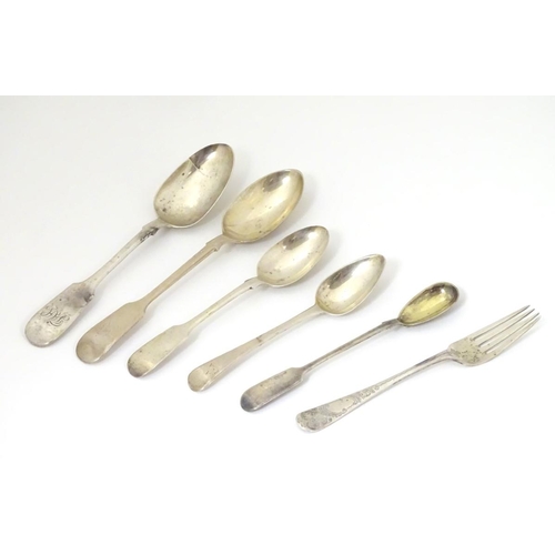 212 - Assorted silver spoons to include examples hallmarked Exeter 1838 maker William Rawlings Sobey, Lond... 