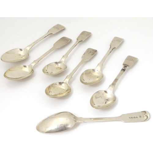 221 - 7 fiddle pattern teaspoons 4 x London 1856 maker Samuel Hayne & Dudley Cater, 2 x Exeter 1859 and 1 ... 