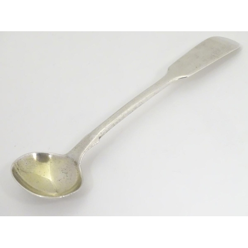 230 - A silver fiddle pattern salt spoon hallmarked London 1844 maker J B 4 1/4'' long (14g)