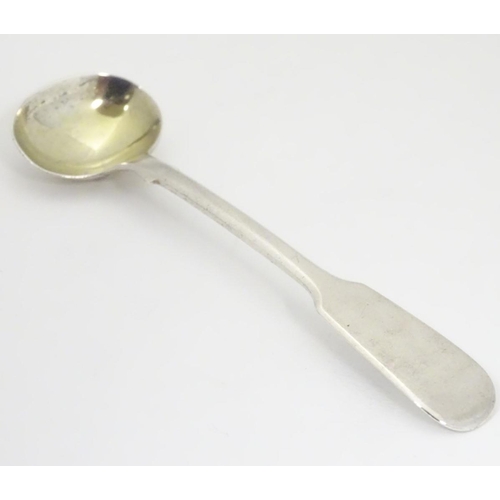 230 - A silver fiddle pattern salt spoon hallmarked London 1844 maker J B 4 1/4'' long (14g)