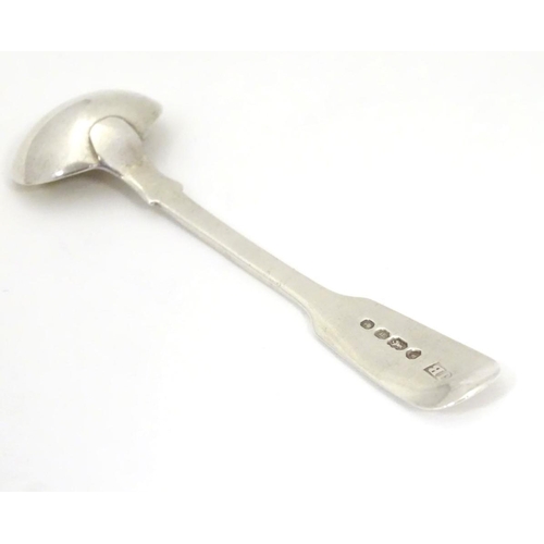 230 - A silver fiddle pattern salt spoon hallmarked London 1844 maker J B 4 1/4'' long (14g)