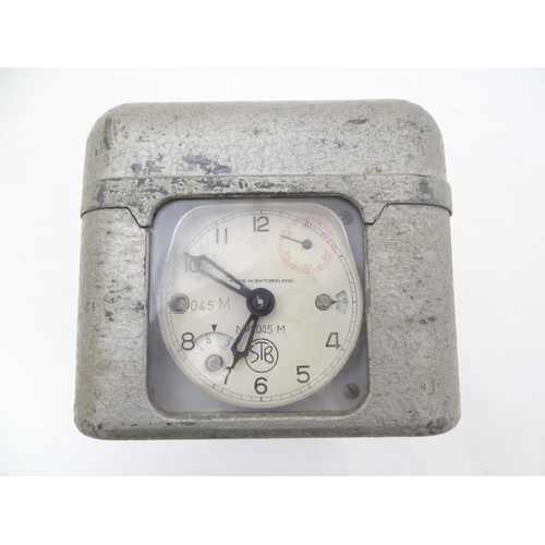 109 - Pigeon Racing : a STB Master Timer Pigeon Racing Clock with aluminium case and leather carry strap.