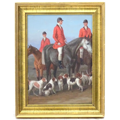 112 - Mid XX, English Hunting School, Oil on canvas laid on board, The Meet. 14 x 10''