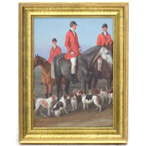 112 - Mid XX, English Hunting School, Oil on canvas laid on board, The Meet. 14 x 10''