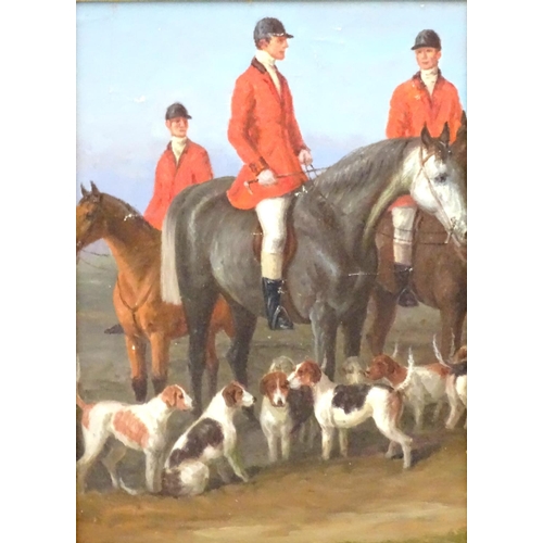 112 - Mid XX, English Hunting School, Oil on canvas laid on board, The Meet. 14 x 10''