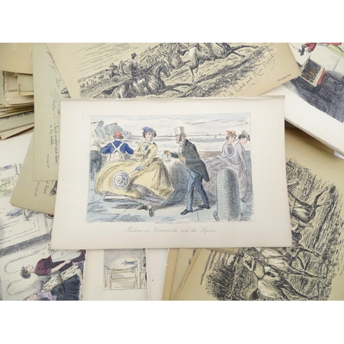 48 - A quantity of late 19thC hand coloured and monochrome etchings (some highlighted with Gum Arabic, Go... 