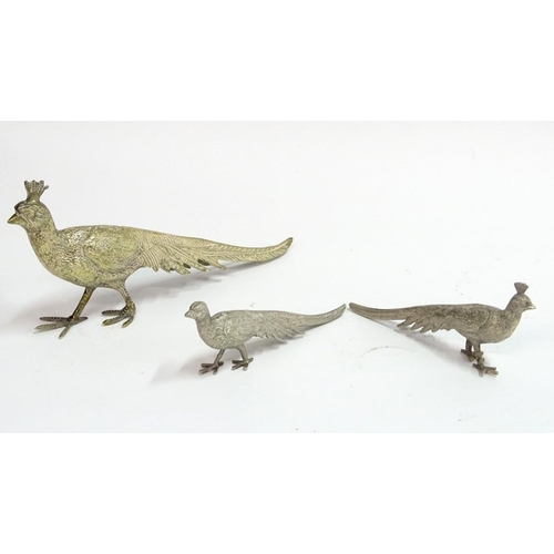 87 - A silverplate peacock place card holder, 8 3/4'' long. Together with a pair of smaller silver plate ... 