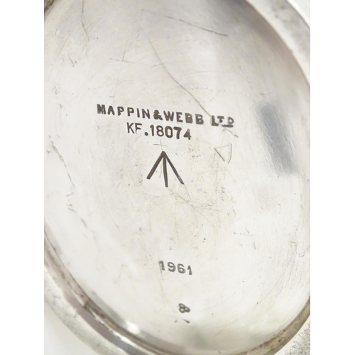390 - Militaria: a silver plated cream jug and sugar bowl by Mappin & Webb, stamped 'KF.18074' (jug), KF.1... 