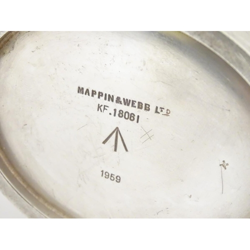 390 - Militaria: a silver plated cream jug and sugar bowl by Mappin & Webb, stamped 'KF.18074' (jug), KF.1... 