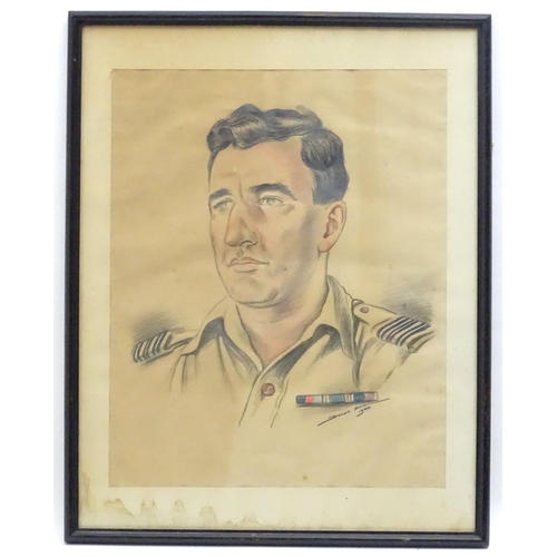 391 - Militaria: Donald Allen (1919-2013) a WW2 / World War 2 / Second World War portrait pencil sketch of... 