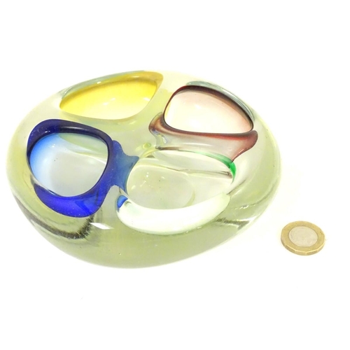 116 - A retro studio art glass four division dish with coloured detail to wells. 6'' wide
