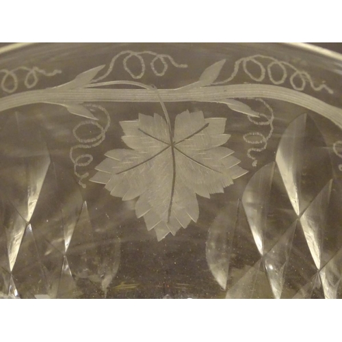 135 - A Victorian crystal glass rinser / finger bowl, decorated with etched fruiting vine, hobnail section... 
