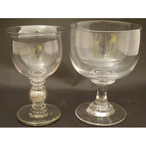 145 - Two 19thC goblets, one with coin to knop. Largest approx. 6 1/2'' high x 4 1/2'' diameter (2)
