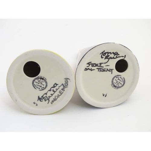 91 - Two Lorna Bailey sugar shakers / salt and pepper shakers of conical form, one in the pattern Inglewo... 
