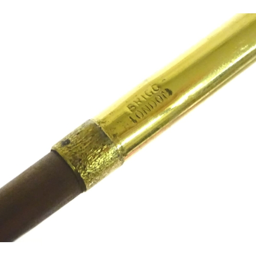 197A - A 20thC race-goer's peacock wood walking stick / cane with pencil insert to handle and silver mounts... 