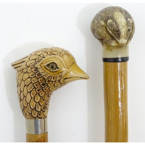 198A - Three late 20thC sticks / canes, comprising an antler handled example, one with the handle formed as... 