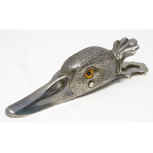 220 - A Novelty silver plate letter / paper clip formed as a duck head 5'' long