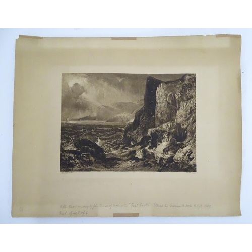 181 - William B. Hole, after John Thomson,  Sepia engraving, 1889, 'Fast Castle', Detailed in pencil under... 
