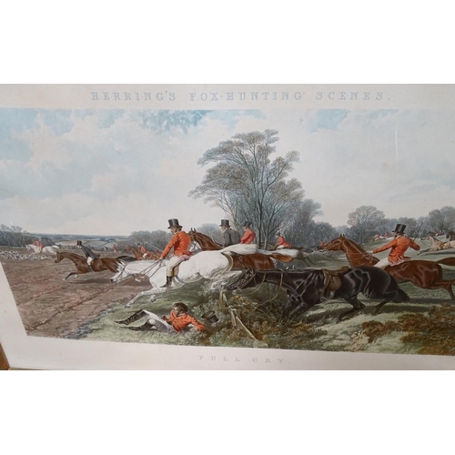 187 - Two Herring fox hunting scenes prints, together with an abstract painting and a monochrome print of ... 