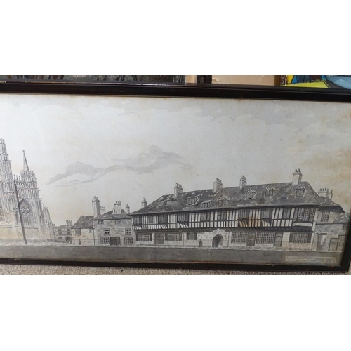 187 - Two Herring fox hunting scenes prints, together with an abstract painting and a monochrome print of ... 