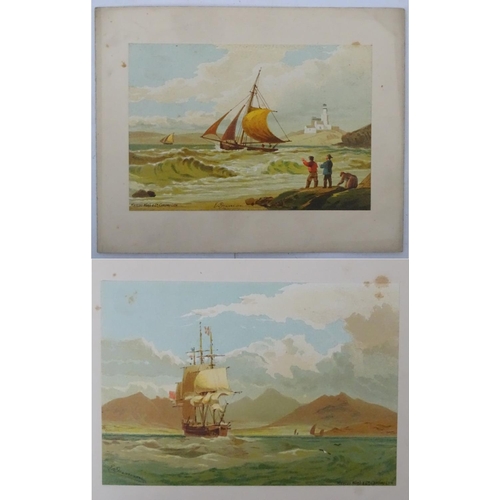 190 - After Edward Duncan Marine School, Chromolithographs, Fishing boat in rough sea off coast, Large sai... 