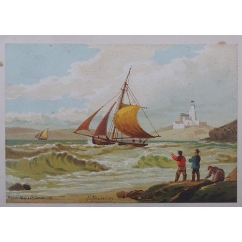 190 - After Edward Duncan Marine School, Chromolithographs, Fishing boat in rough sea off coast, Large sai... 