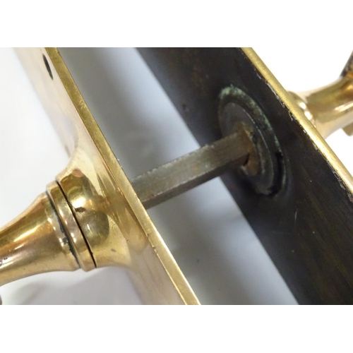 197 - A pair of early to mid 20thC brass door plates, handle and mechanism