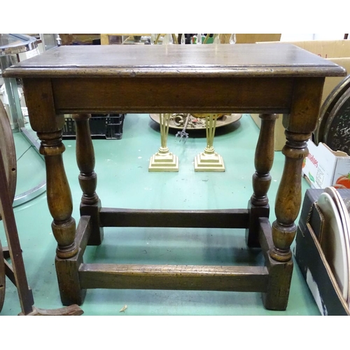 199 - A small oak stool and hardwood folding cake stand