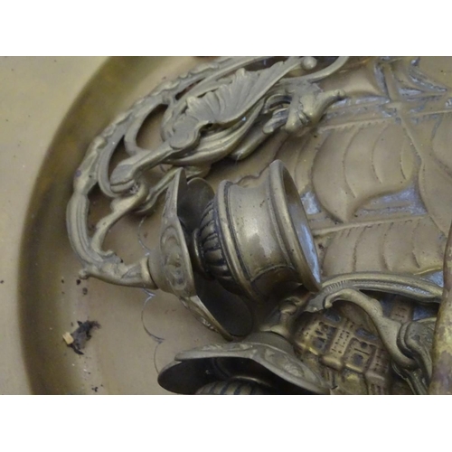204 - A quantity of brass to include a charger, wall sconces, etc.