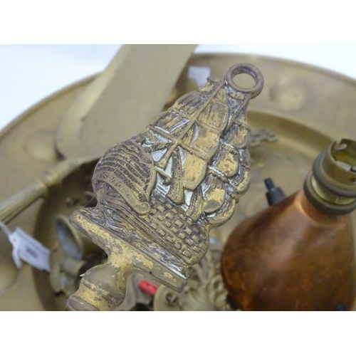 204 - A quantity of brass to include a charger, wall sconces, etc.