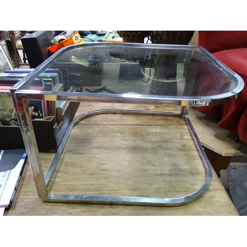 206 - A retro chrome and glass occasional table