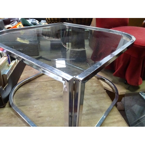 206 - A retro chrome and glass occasional table